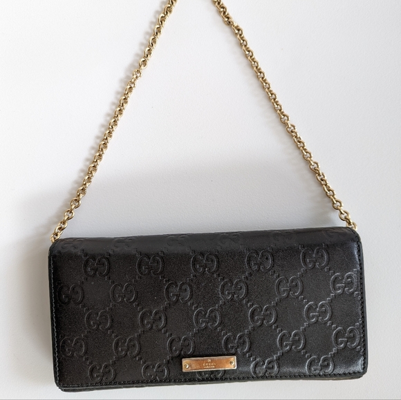 Authentic Gucci Leather Wallet w detachable chains 46"and 18" 7.5x1.5x4" Box Inc - Picture 2 of 11
